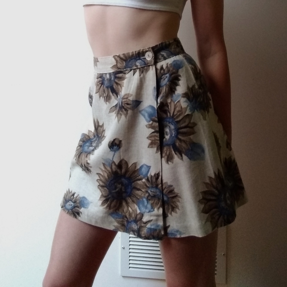 Vintage 80's Niki Lee Linen Neutral Floral Skort
